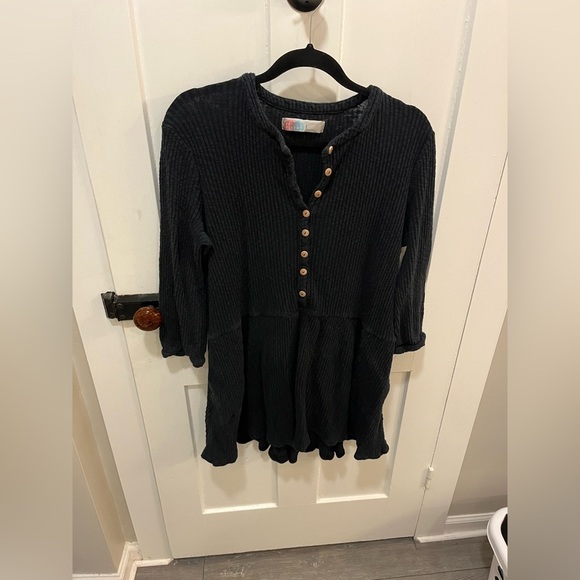 Free People Beach Blossom Ribbed Button Up Dress Black Size Small - Picture 6 of 11